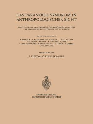 cover image of Das Paranoide Syndrom in Anthropologischer Sicht